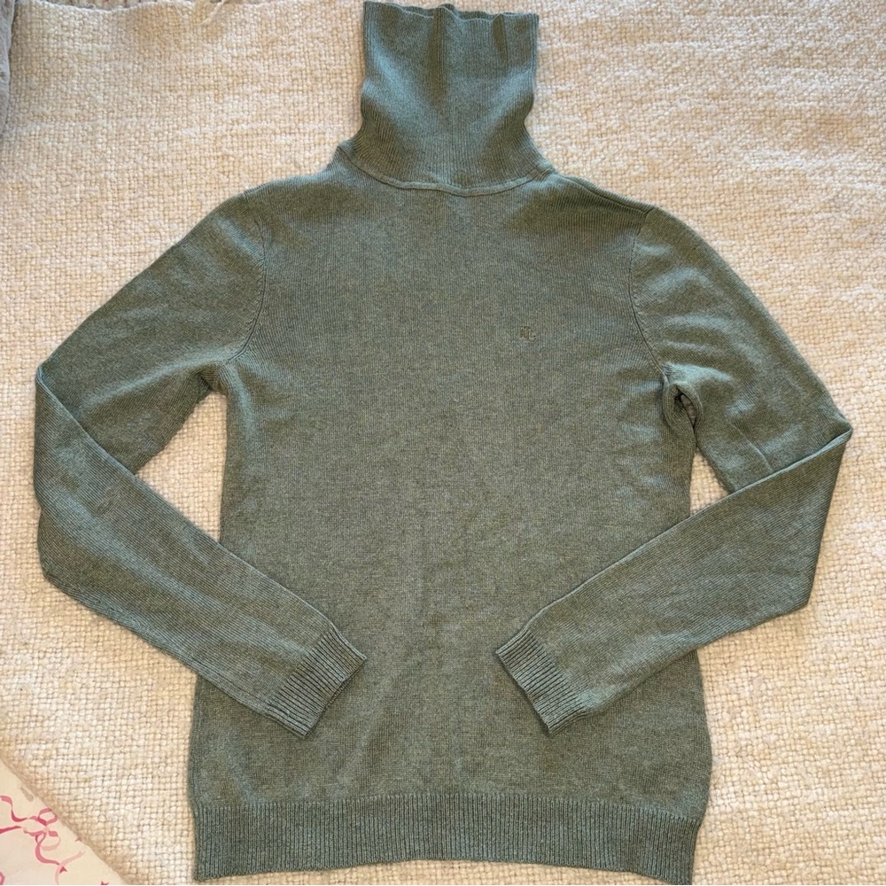 Ralph Lauren Green Silk + Cashmere Turtleneck Sweater xs